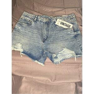 Chelsea Vintage Blue Distressed Jean Shorts with Frayed Hems